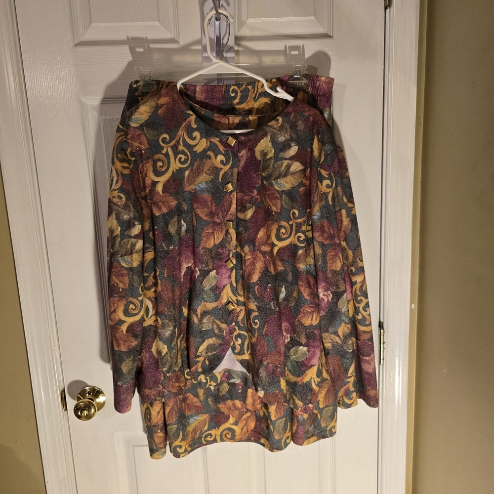Vintage Sweetbriar Floral Skirt Set 2X Womens Burgundy Gold Button 2pc Made USA